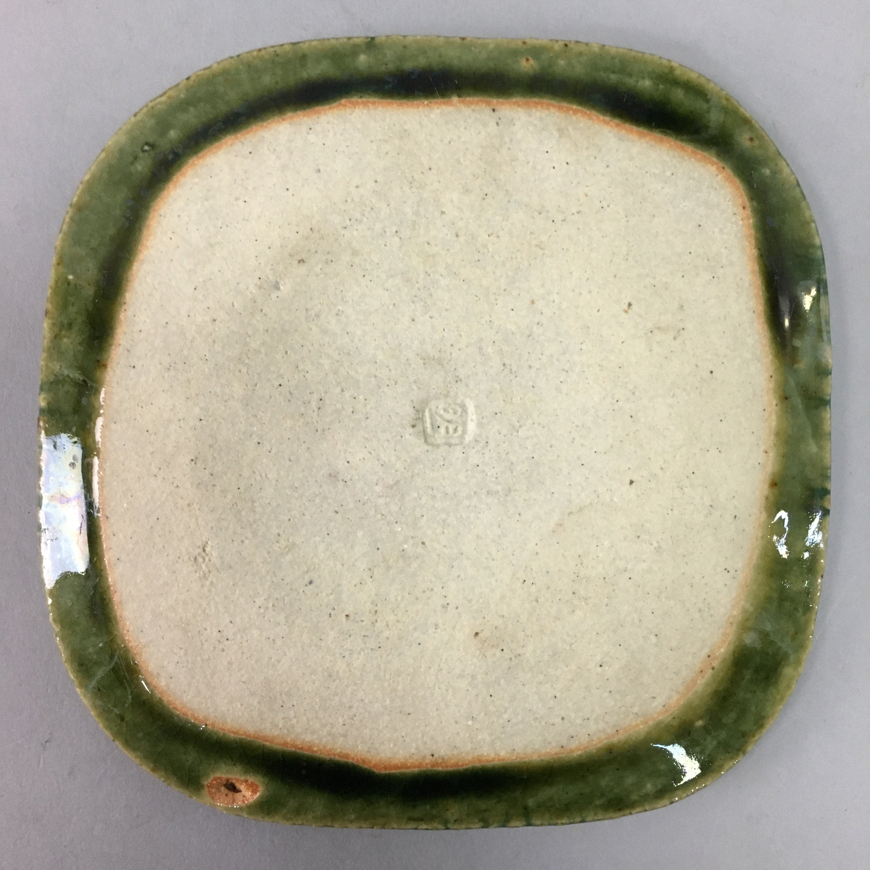 Japanese Ceramic Small Plate Kozara Oribe ware Vtg Square Pottery PP39