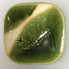 Japanese Ceramic Small Plate Kozara Oribe ware Vtg Square Pottery PP40
