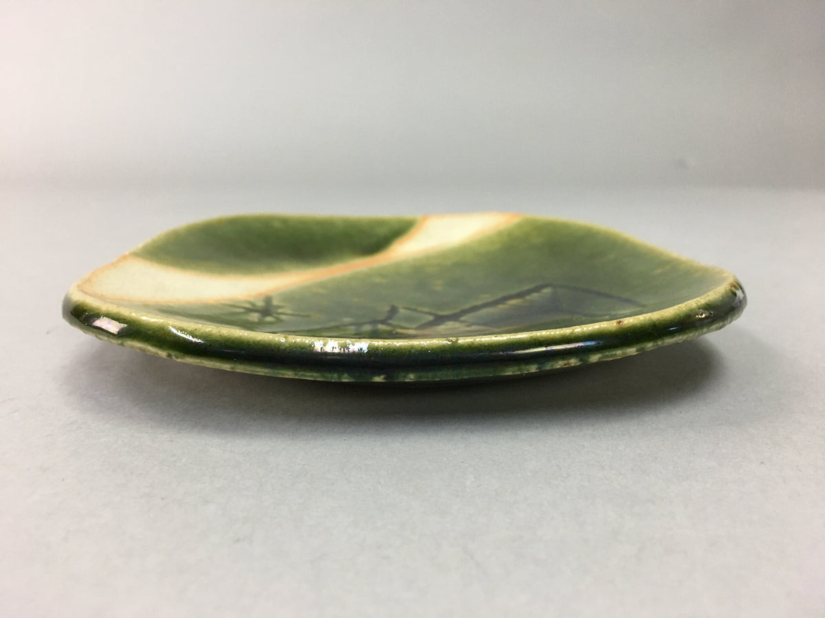 Japanese Ceramic Small Plate Kozara Oribe ware Vtg Square Pottery PP40