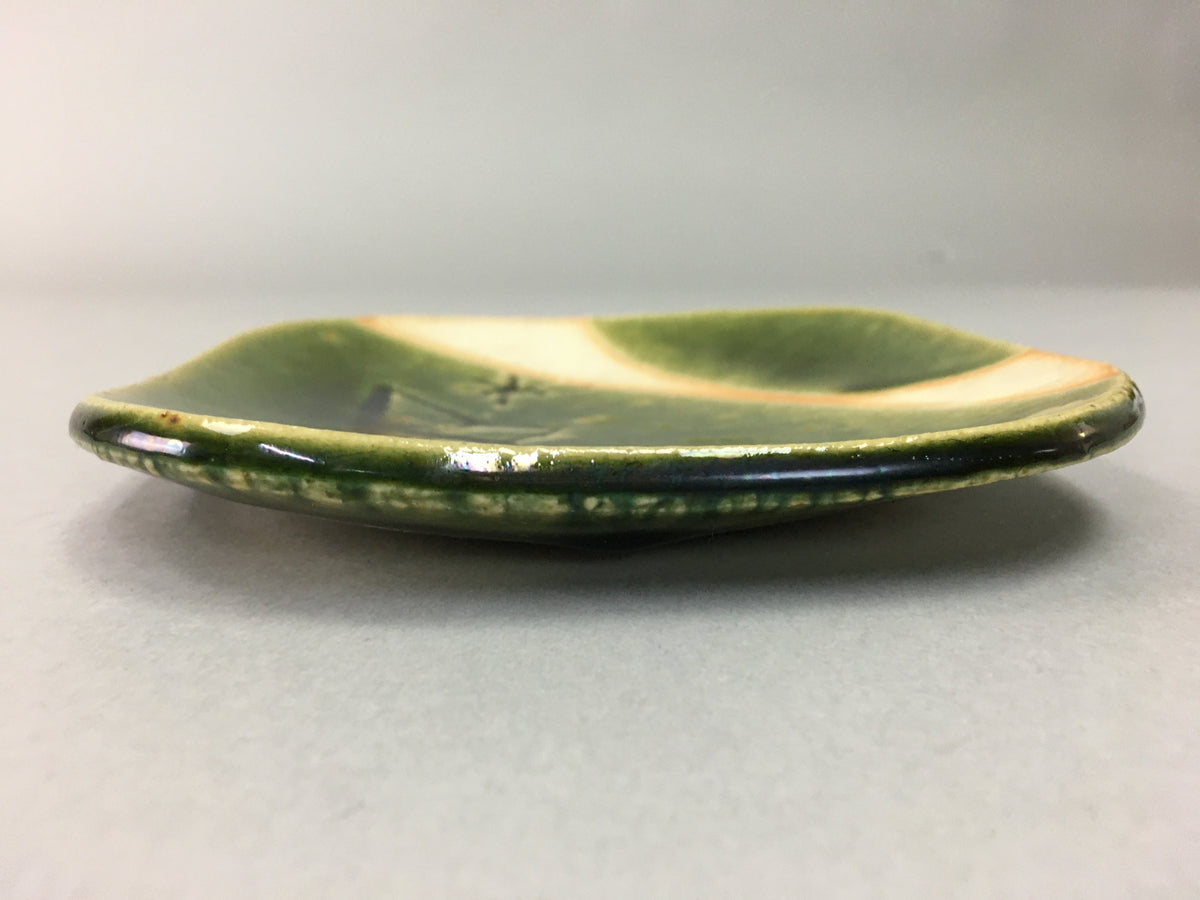 Japanese Ceramic Small Plate Kozara Oribe ware Vtg Square Pottery PP40