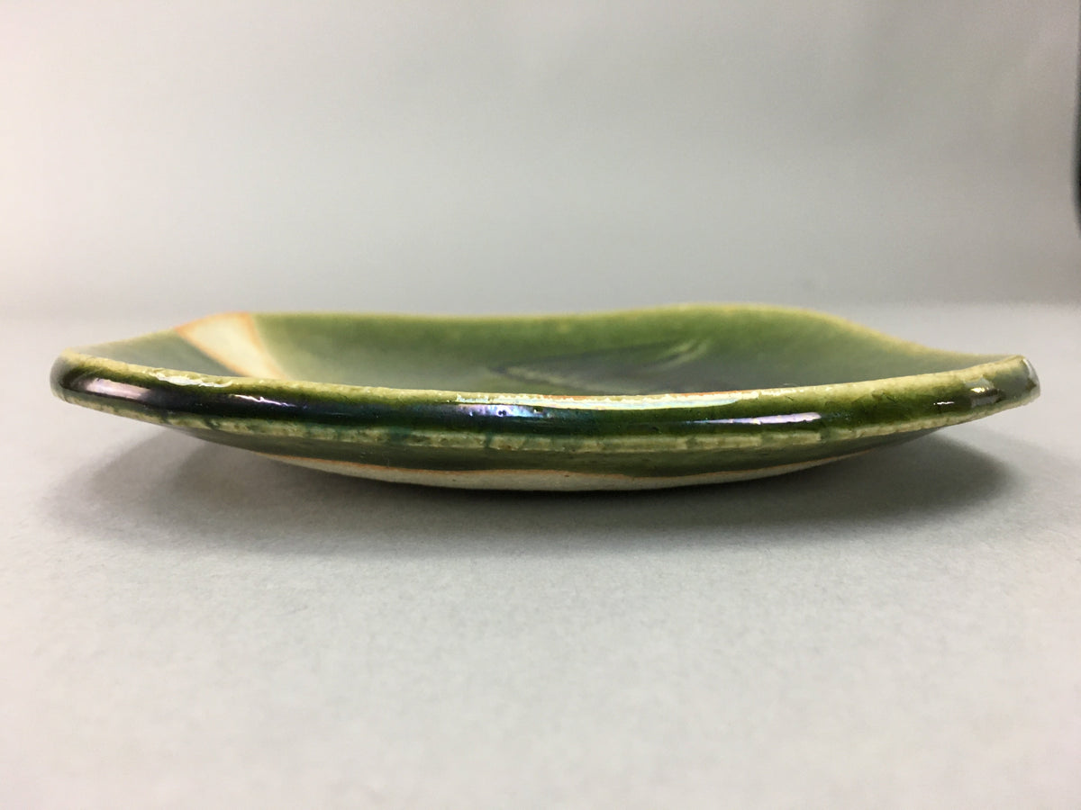 Japanese Ceramic Small Plate Kozara Oribe ware Vtg Square Pottery PP40