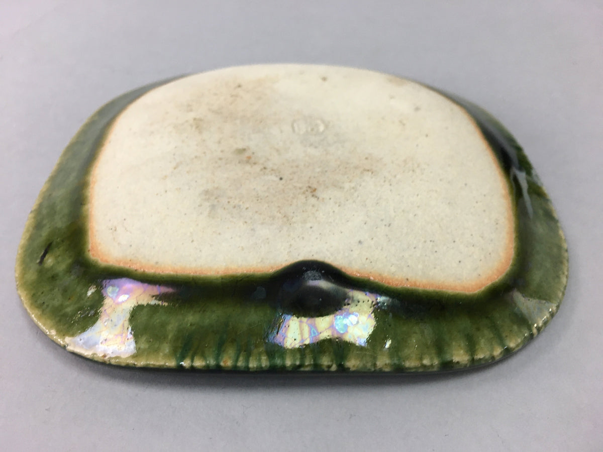 Japanese Ceramic Small Plate Kozara Oribe ware Vtg Square Pottery PP40