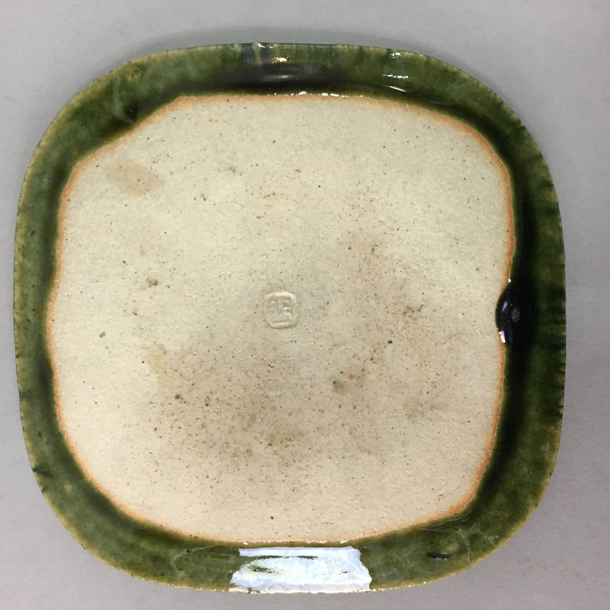 Japanese Ceramic Small Plate Kozara Oribe ware Vtg Square Pottery PP40