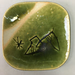 Japanese Ceramic Small Plate Kozara Oribe ware Vtg Square Pottery PP41