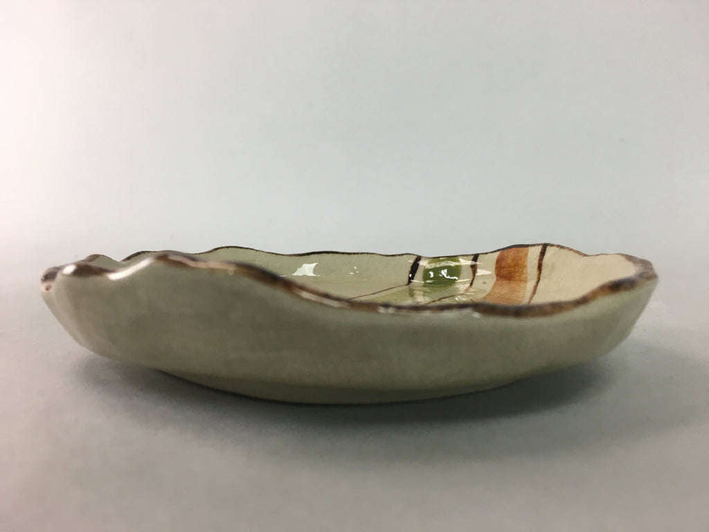 Japanese Ceramic Small Plate Kozara Vtg Round Pottery Orange Green Brown PT874