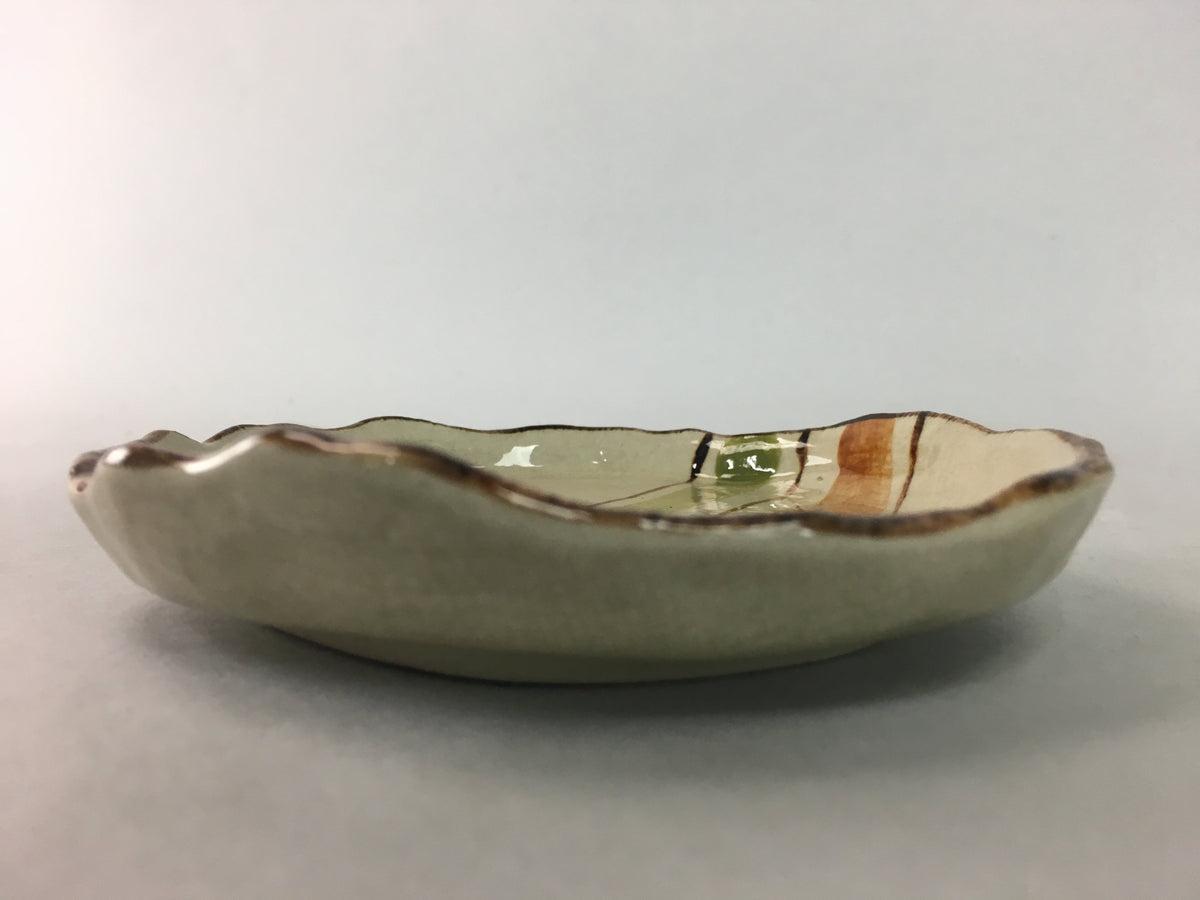 Japanese Ceramic Small Plate Kozara Vtg Round Pottery Orange Green Brown PT874