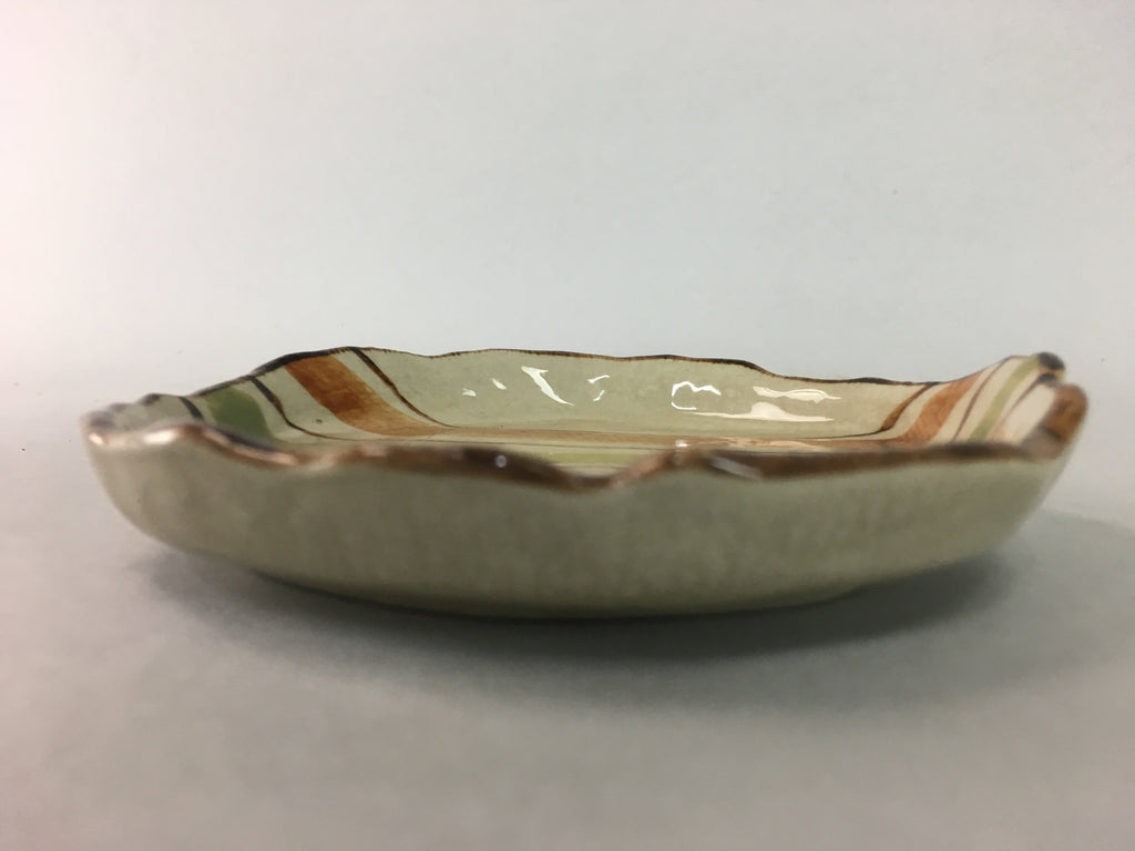 Japanese Ceramic Small Plate Kozara Vtg Round Pottery Orange Green Brown PT874