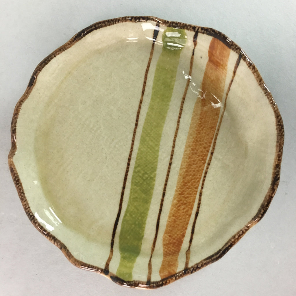 Japanese Ceramic Small Plate Kozara Vtg Round Pottery Orange Green Brown PT874