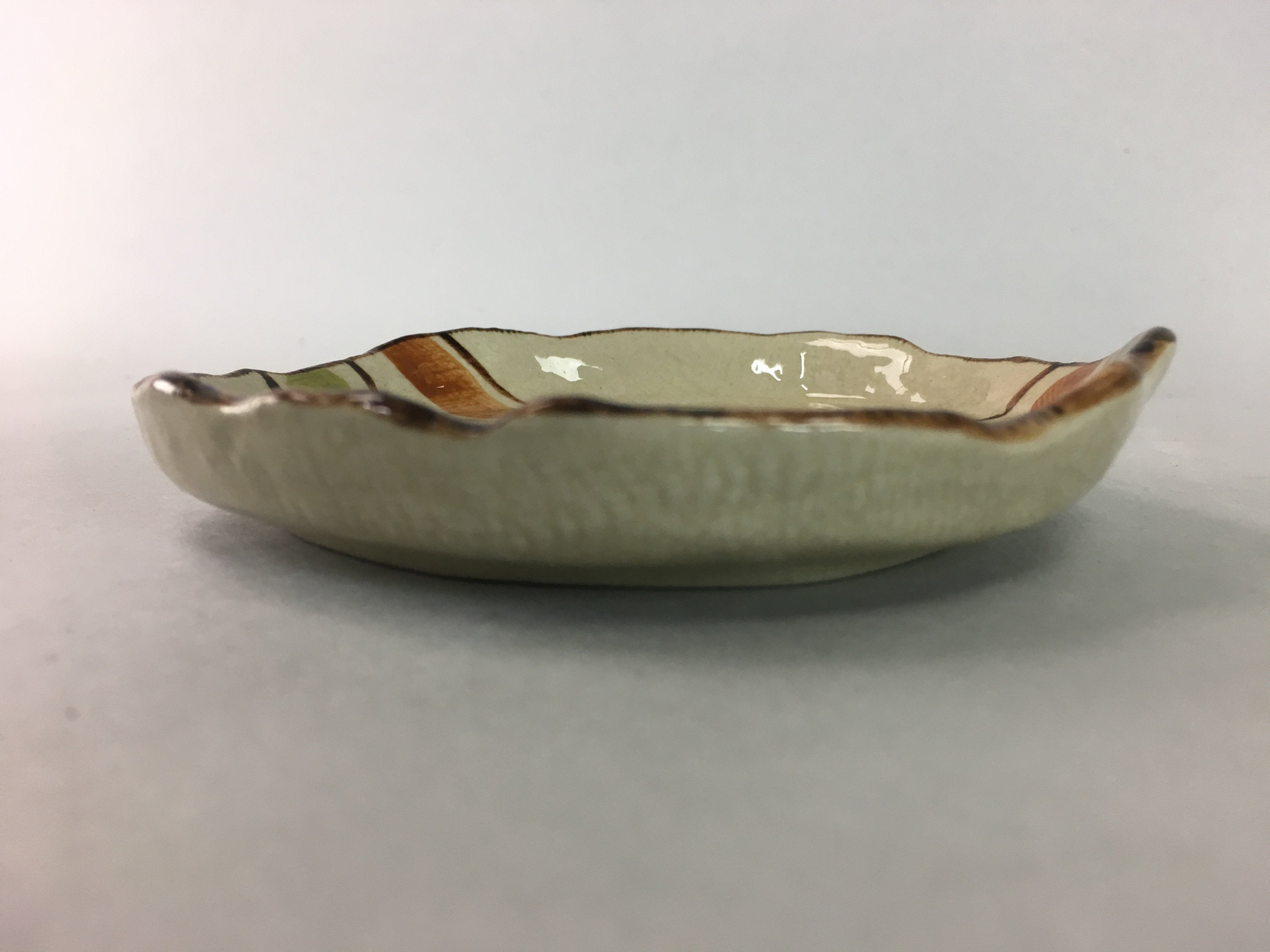 Japanese Ceramic Small Plate Kozara Vtg Round Pottery Orange Green Brown PT875