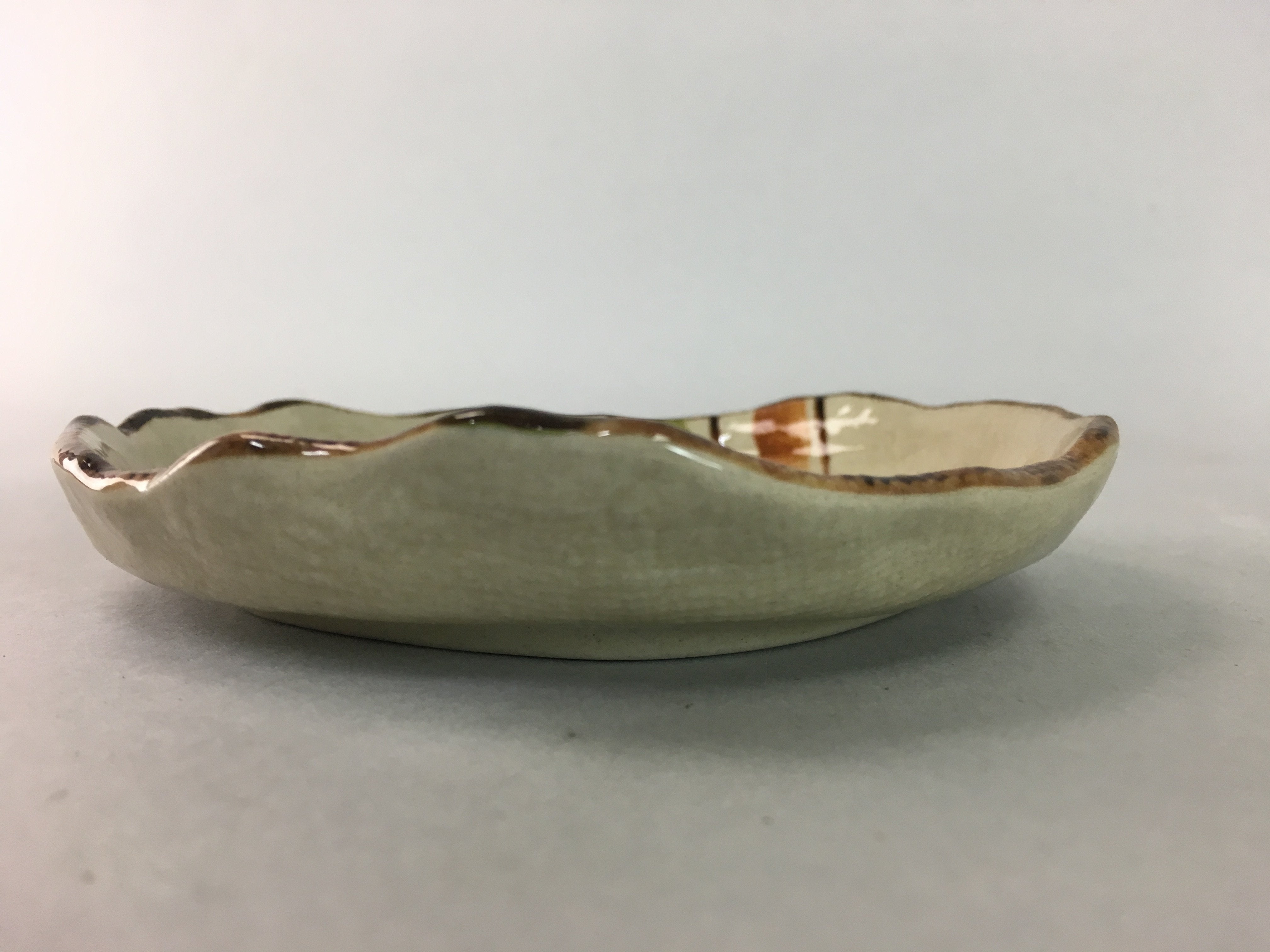 Japanese Ceramic Small Plate Kozara Vtg Round Pottery Orange Green Brown PT875