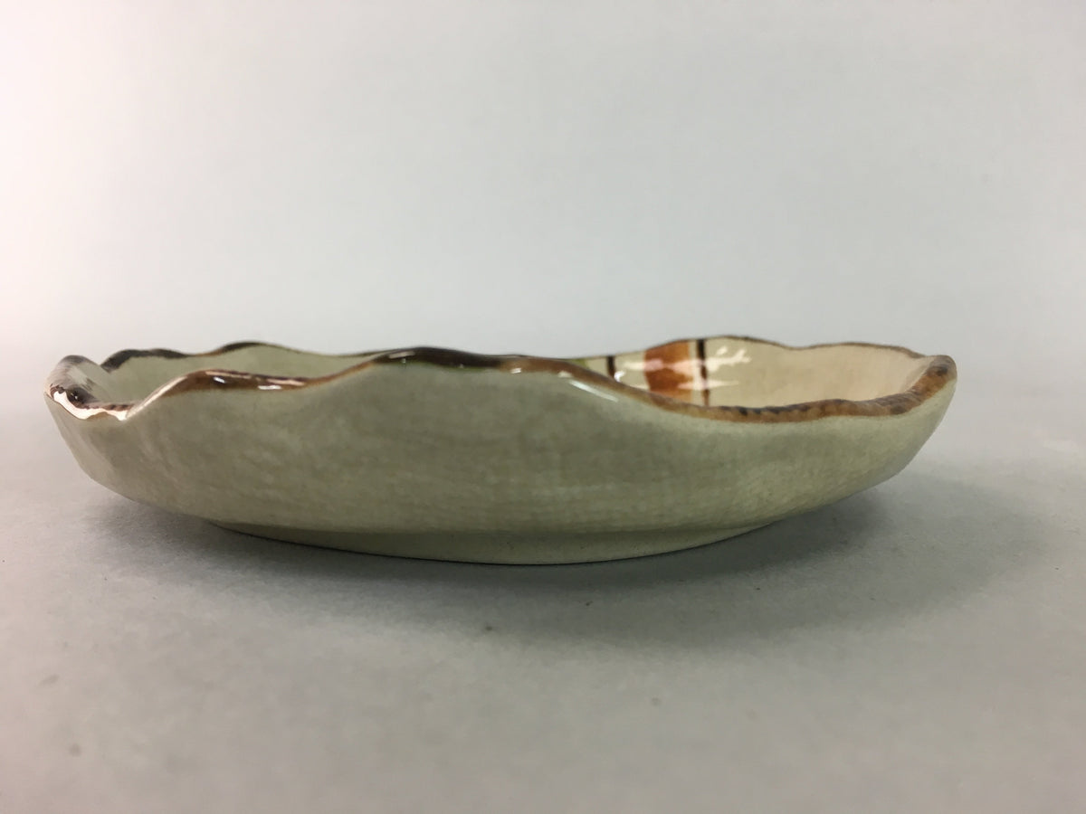 Japanese Ceramic Small Plate Kozara Vtg Round Pottery Orange Green Brown PT875