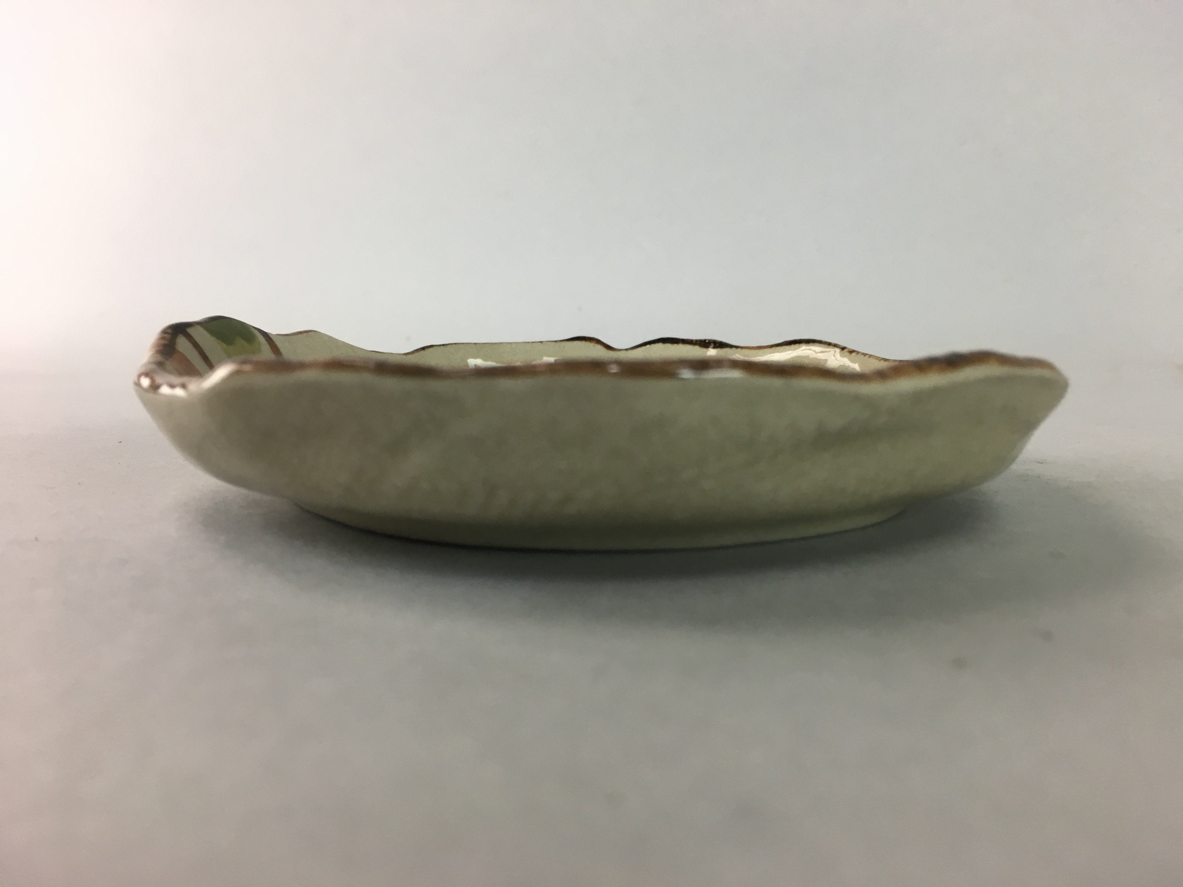 Japanese Ceramic Small Plate Kozara Vtg Round Pottery Orange Green Brown PT875