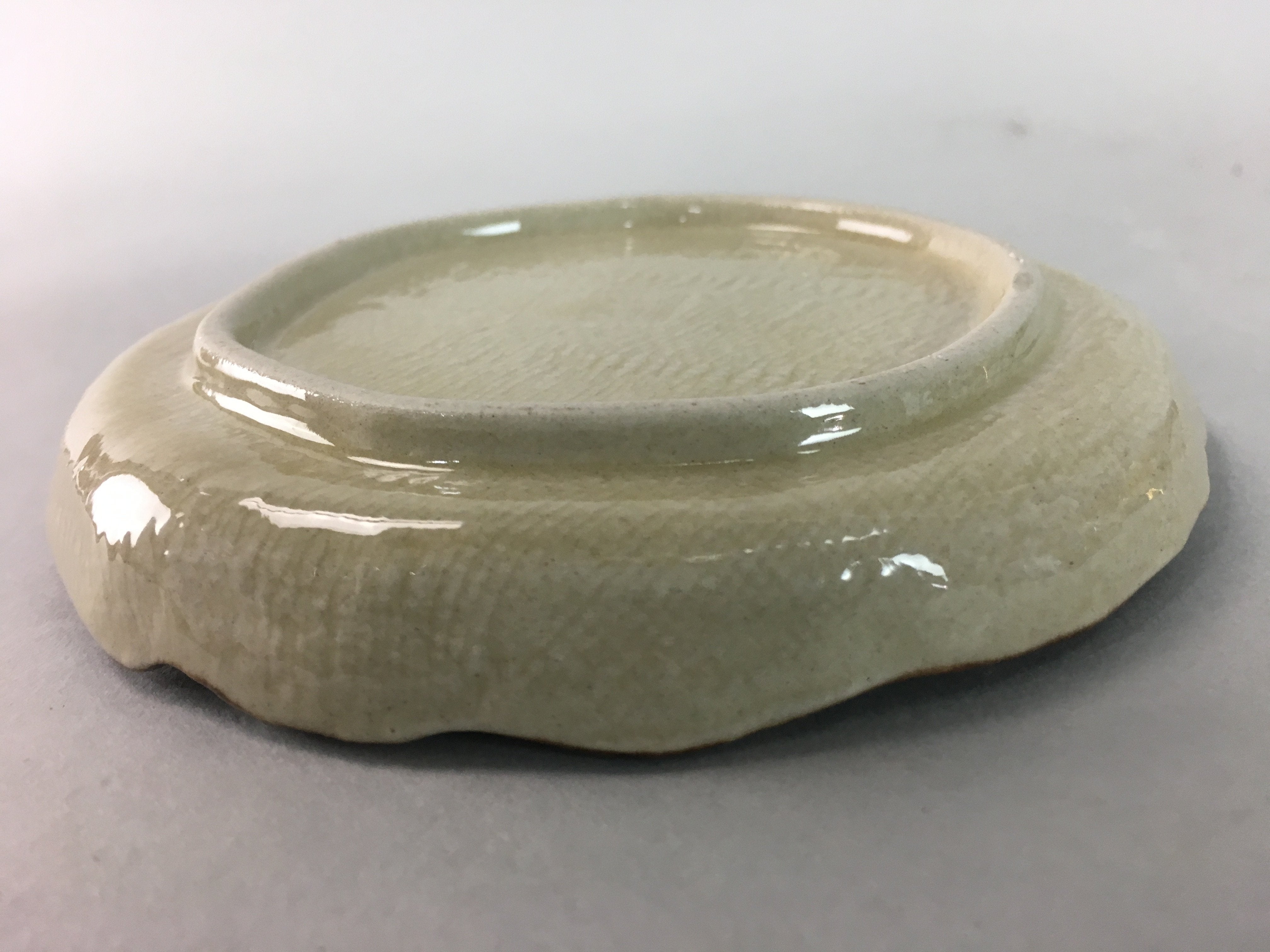 Japanese Ceramic Small Plate Kozara Vtg Round Pottery Orange Green Brown PT875