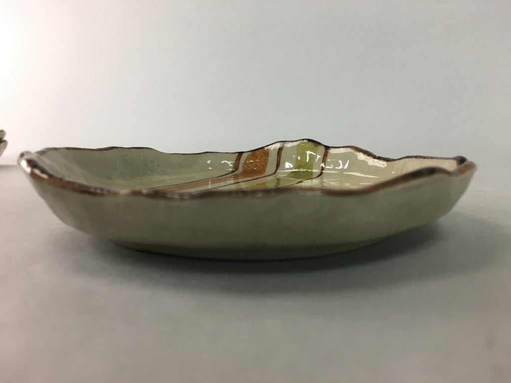 Japanese Ceramic Small Plate Kozara Vtg Round Pottery Orange Green Brown PT876