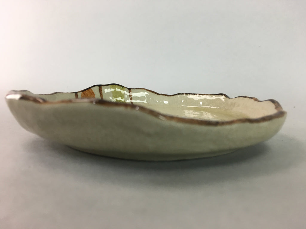 Japanese Ceramic Small Plate Kozara Vtg Round Pottery Orange Green Brown PT876