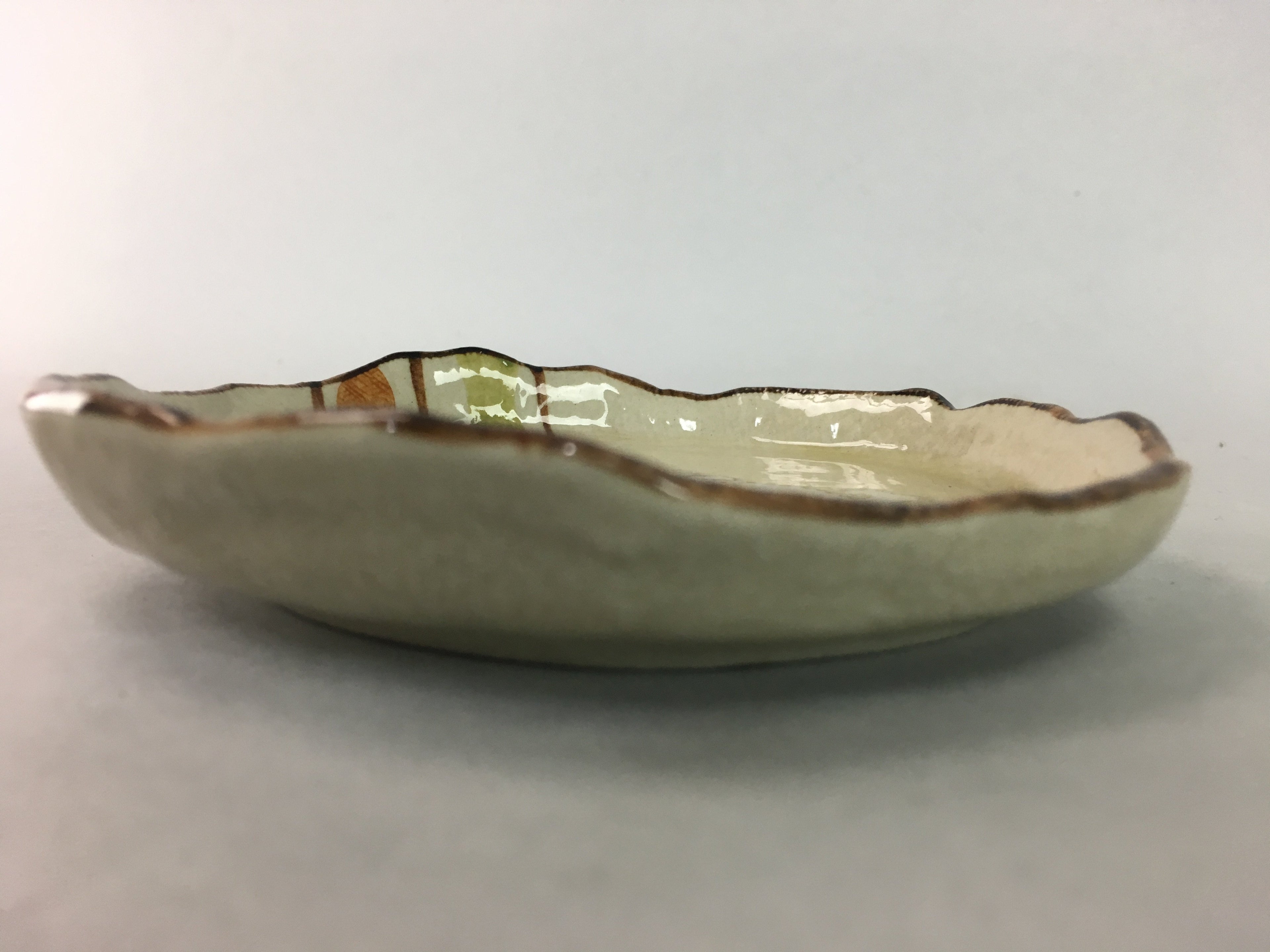 Japanese Ceramic Small Plate Kozara Vtg Round Pottery Orange Green Brown PT876