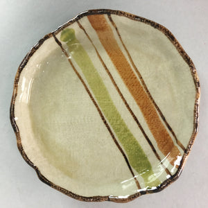 Japanese Ceramic Small Plate Kozara Vtg Round Pottery Orange Green Brown PT876