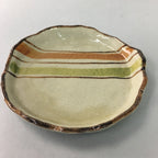 Japanese Ceramic Small Plate Kozara Vtg Round Pottery Orange Green Brown PT876