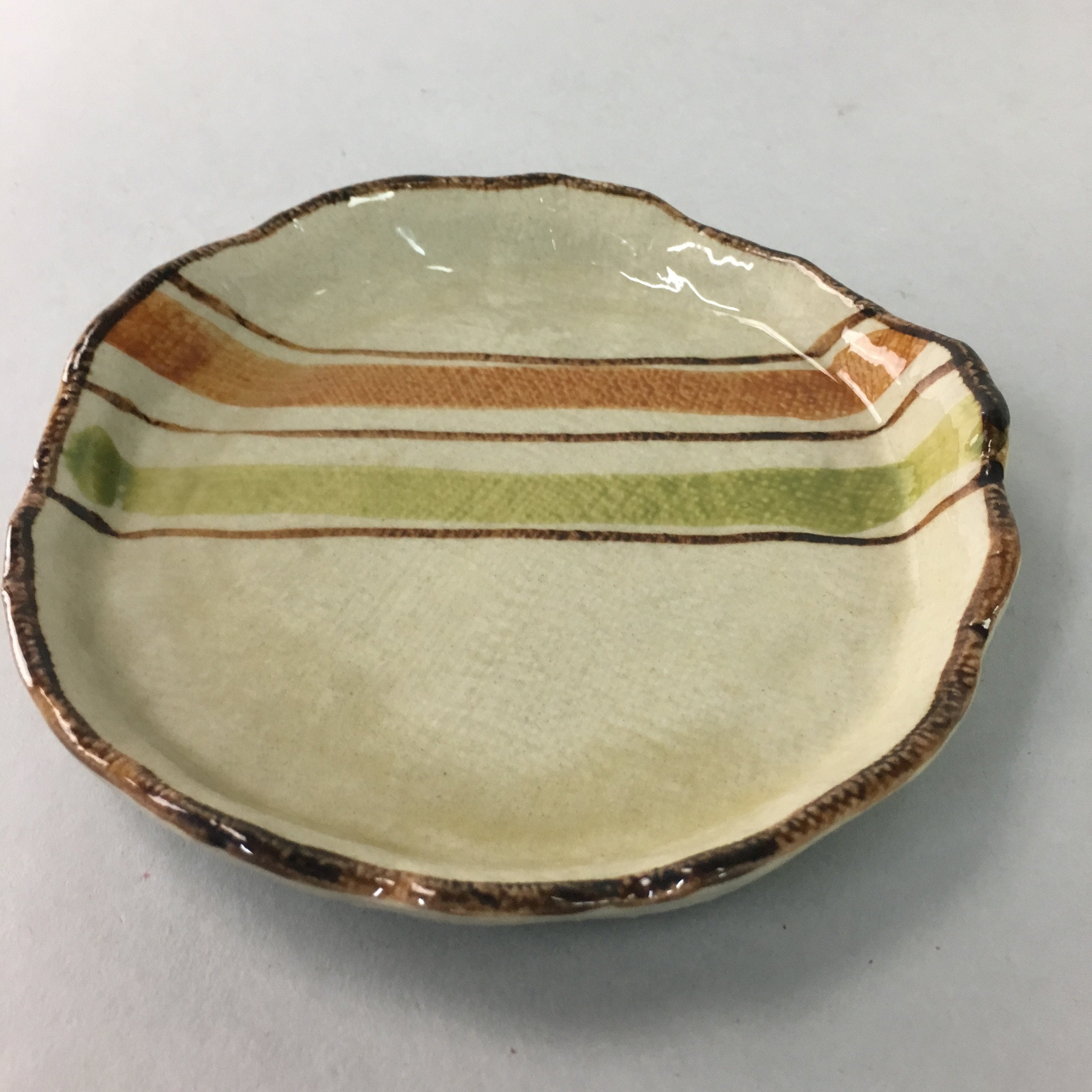 Japanese Ceramic Small Plate Kozara Vtg Round Pottery Orange Green Brown PT876