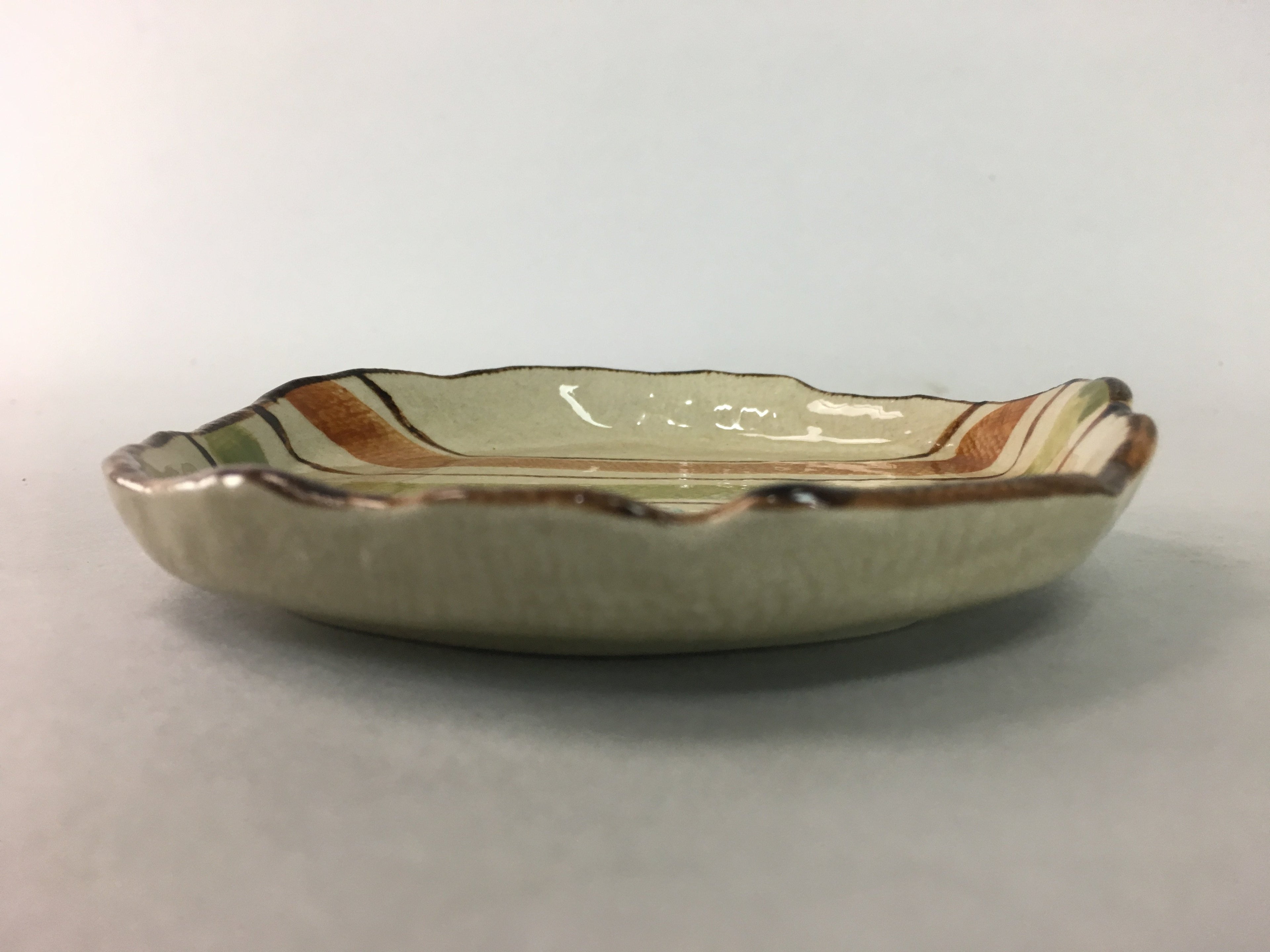 Japanese Ceramic Small Plate Kozara Vtg Round Pottery Orange Green Brown PT877