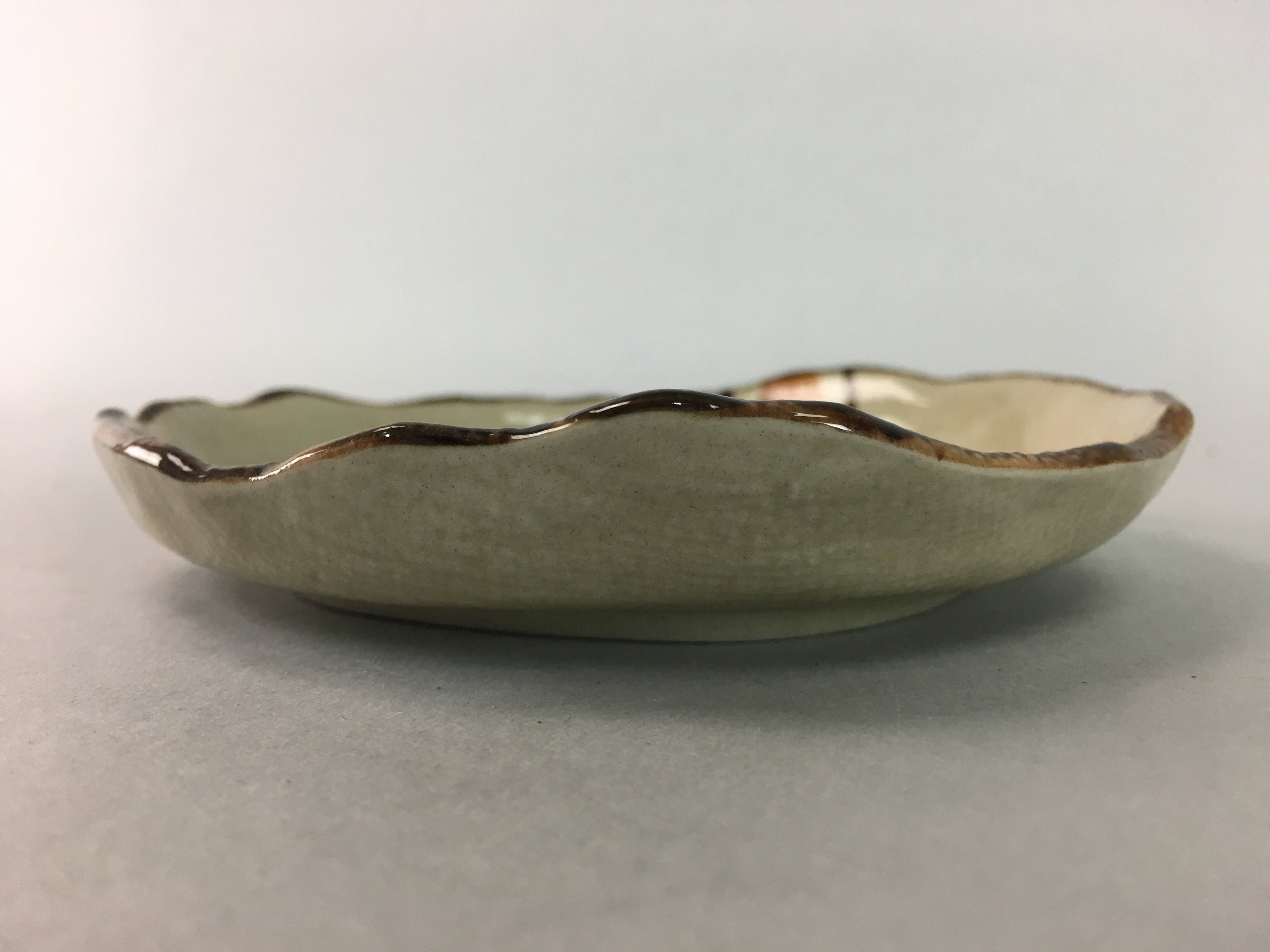 Japanese Ceramic Small Plate Kozara Vtg Round Pottery Orange Green Brown PT877
