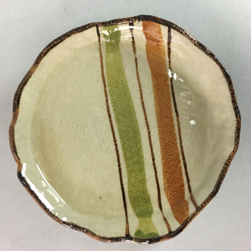 Japanese Ceramic Small Plate Kozara Vtg Round Pottery Orange Green Brown PT877