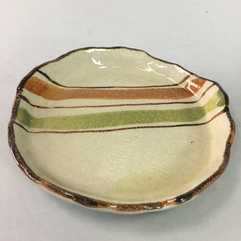 Japanese Ceramic Small Plate Kozara Vtg Round Pottery Orange Green Brown PT877