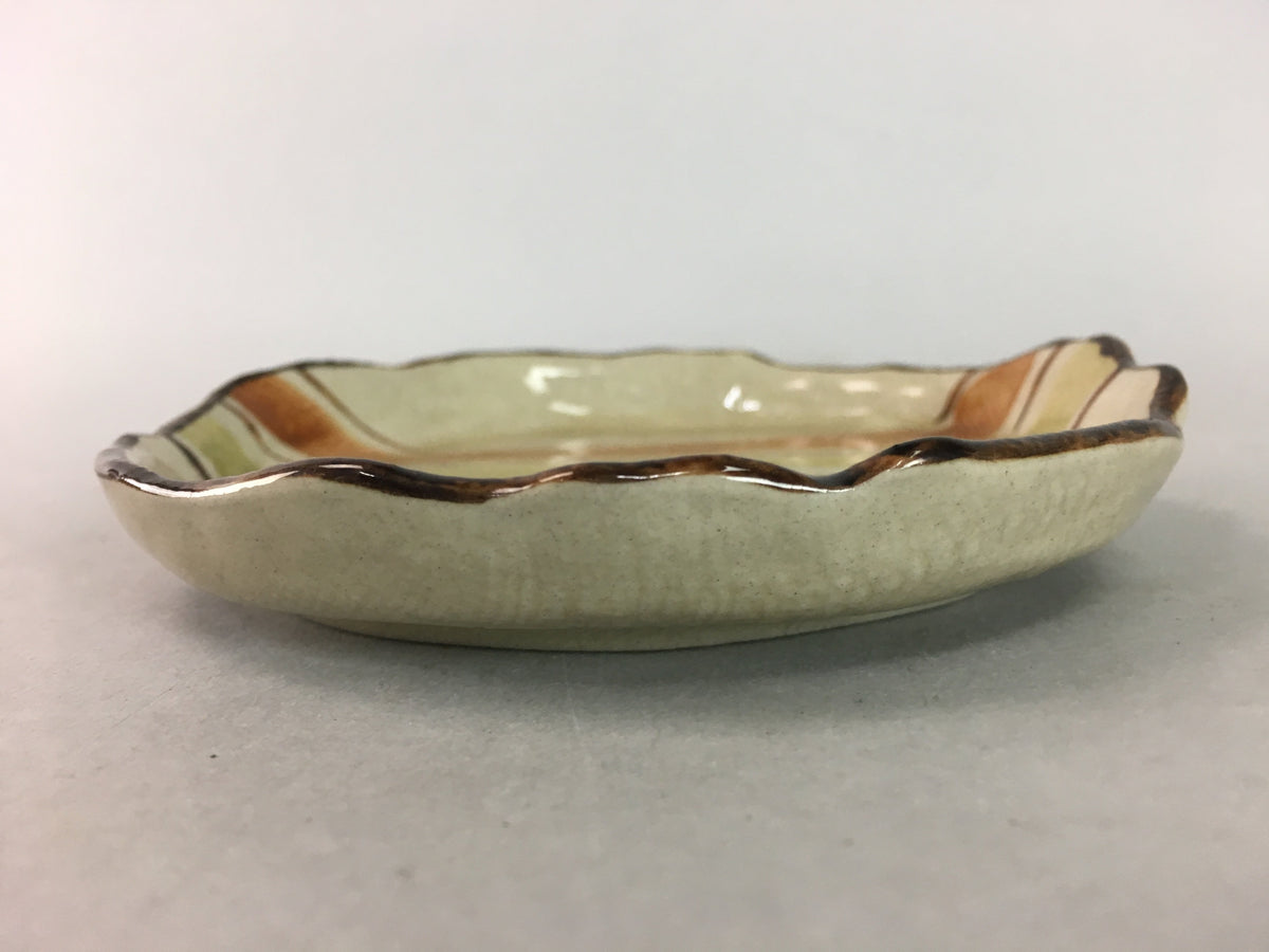 Japanese Ceramic Small Plate Kozara Vtg Round Pottery Orange Green Brown PT878