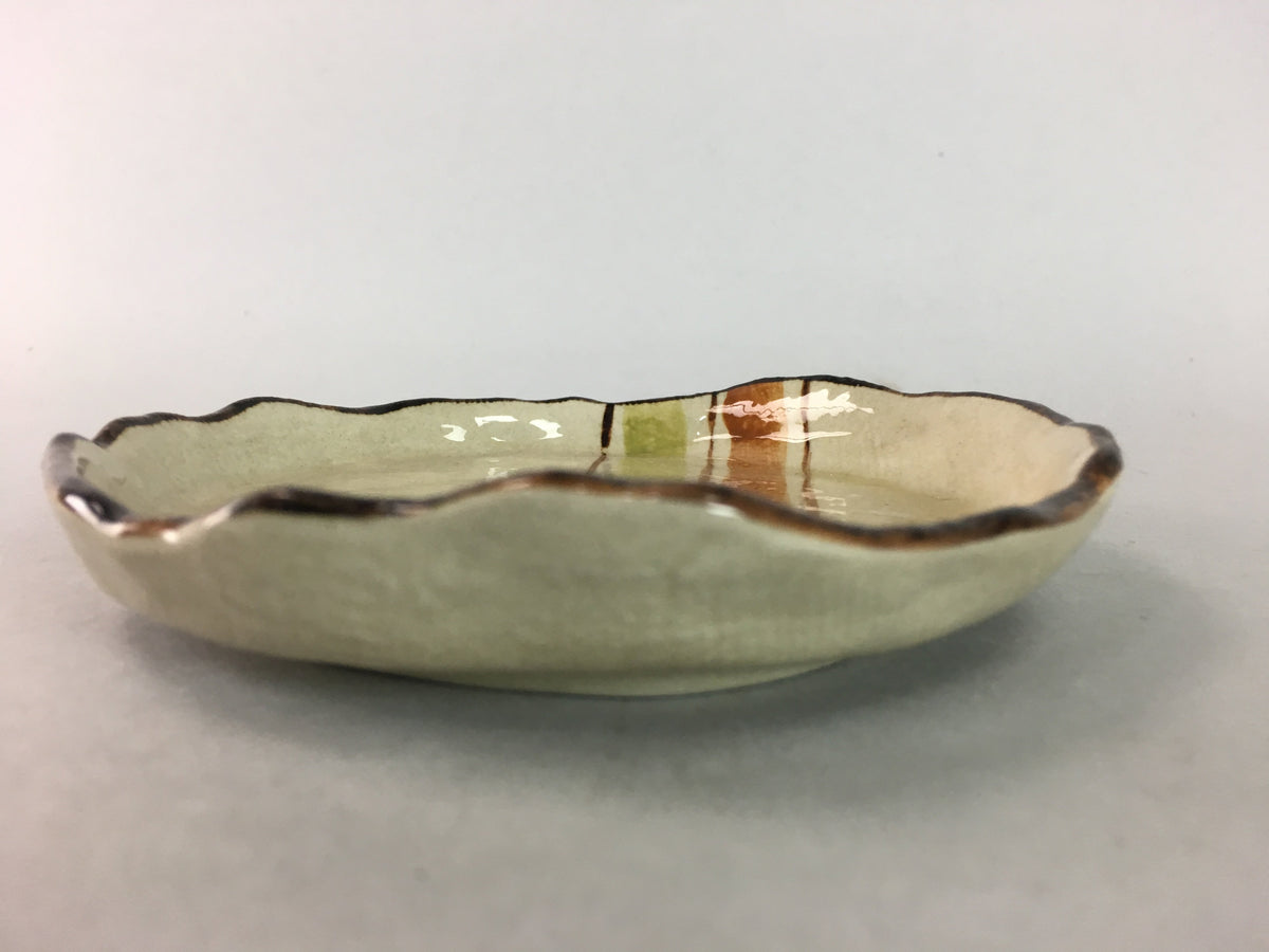 Japanese Ceramic Small Plate Kozara Vtg Round Pottery Orange Green Brown PT878