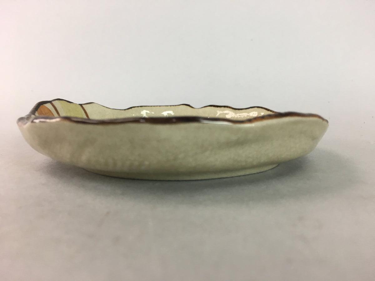 Japanese Ceramic Small Plate Kozara Vtg Round Pottery Orange Green Brown PT878