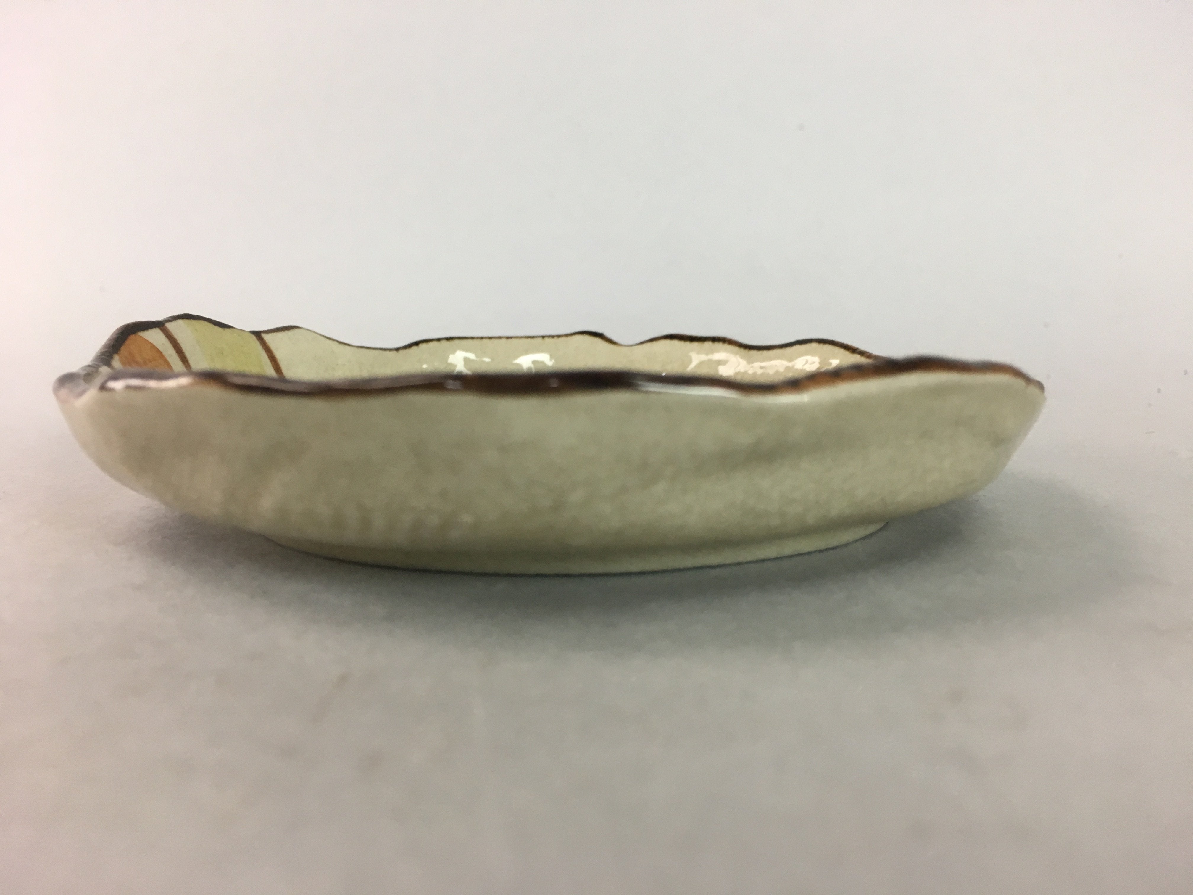 Japanese Ceramic Small Plate Kozara Vtg Round Pottery Orange Green Brown PT878