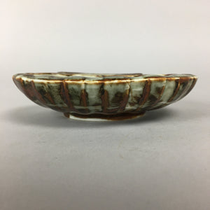 Japanese Ceramic Small Plate Kozara Vtg Shell Shape Pottery White Brown PP462
