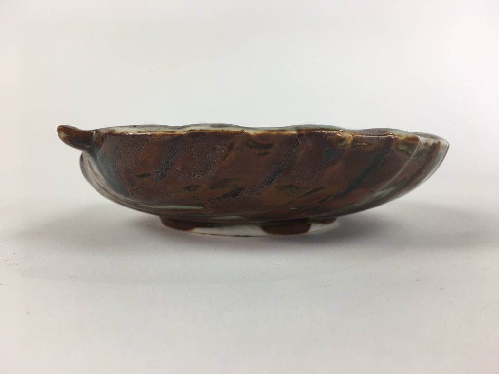 Japanese Ceramic Small Plate Kozara Vtg Shell Shape Pottery White Brown PP462
