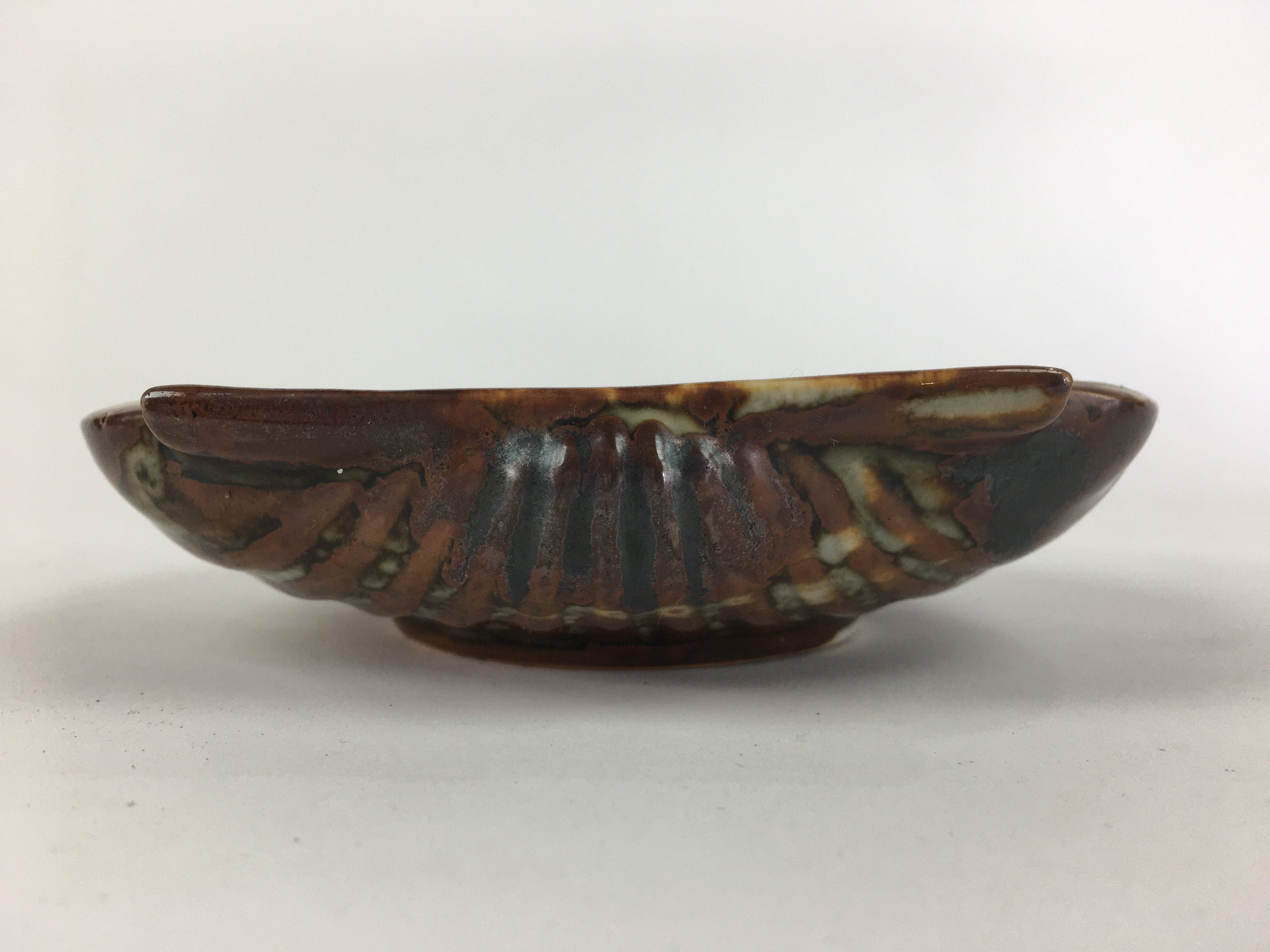 Japanese Ceramic Small Plate Kozara Vtg Shell Shape Pottery White Brown PP462