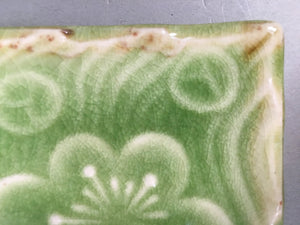Japanese Ceramic Small Plate Kozara Vtg Square Green Plum Blossom Pottery PP438
