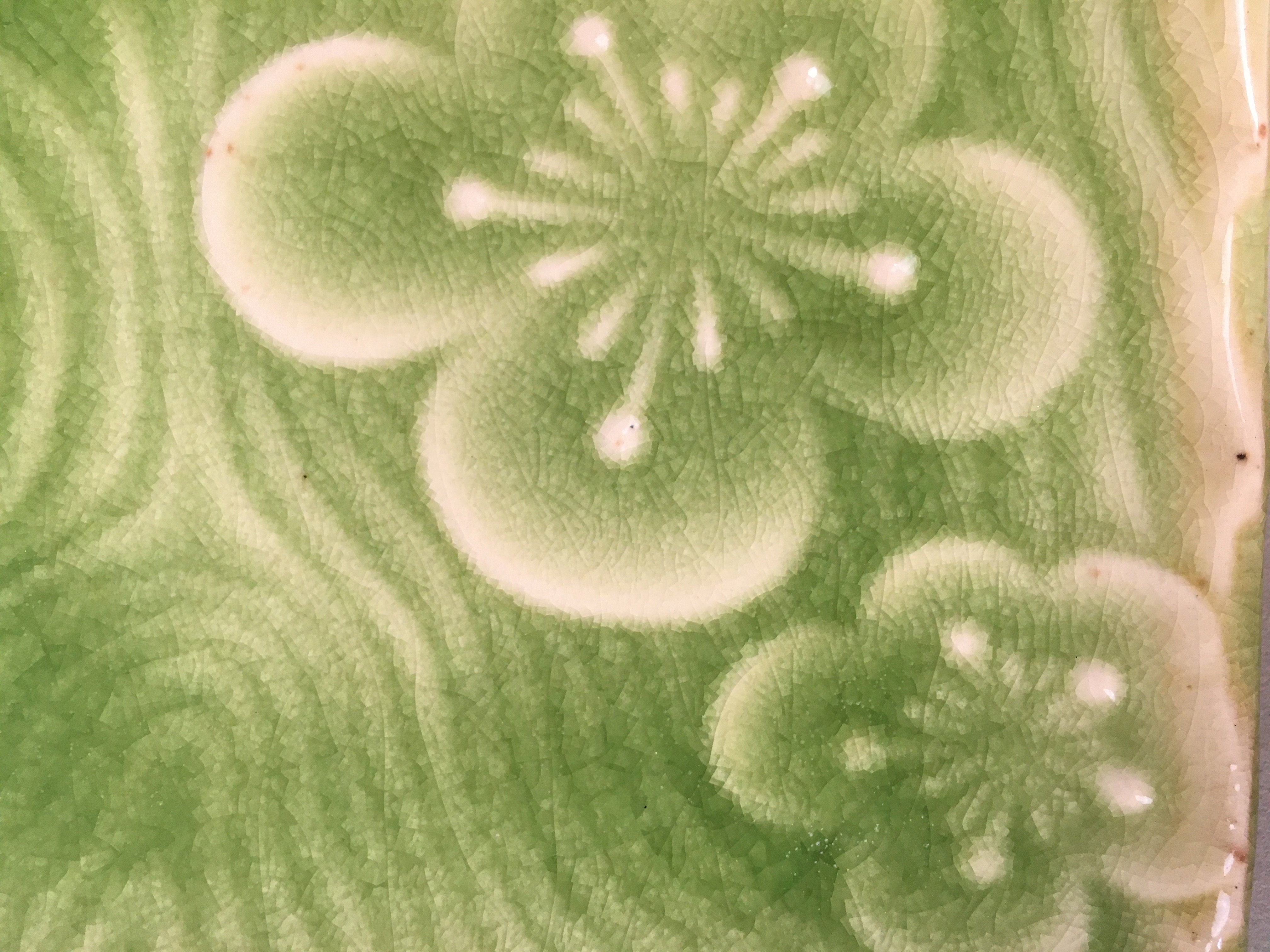 Japanese Ceramic Small Plate Kozara Vtg Square Green Plum Blossom Pottery PP438