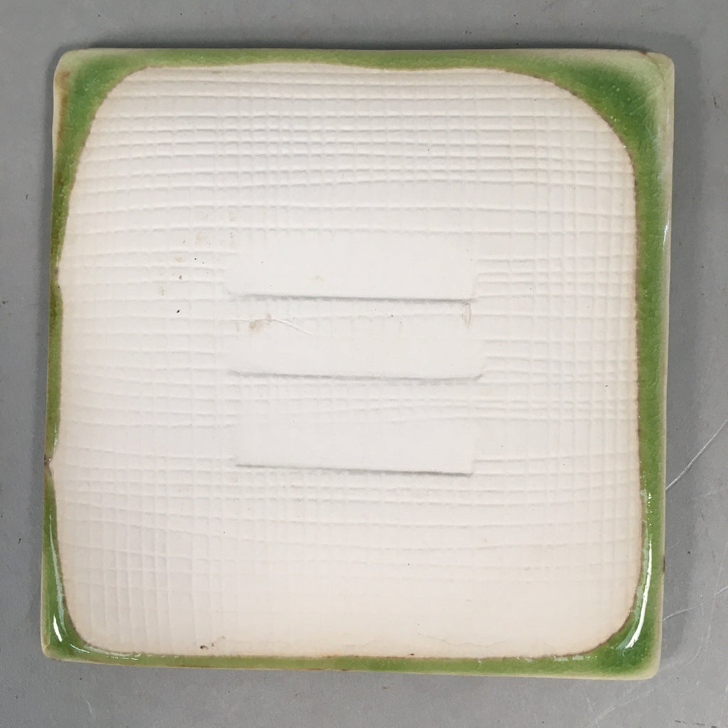 Japanese Ceramic Small Plate Kozara Vtg Square Green Plum Blossom Pottery PP438