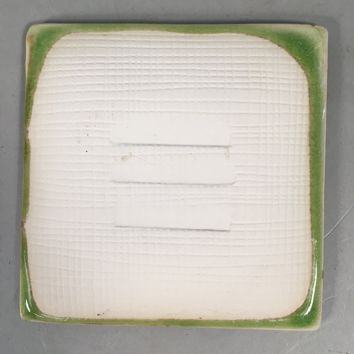 Japanese Ceramic Small Plate Kozara Vtg Square Green Plum Blossom Pottery PP438
