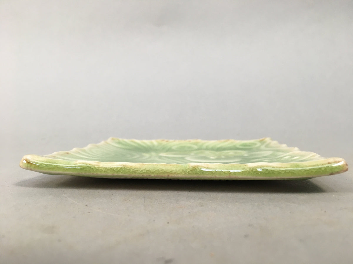 Japanese Ceramic Small Plate Kozara Vtg Square Green Plum Blossom Pottery PP438