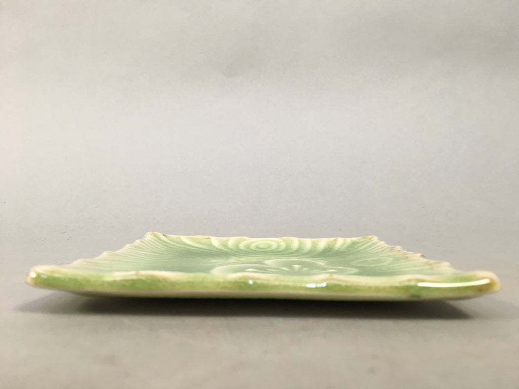 Japanese Ceramic Small Plate Kozara Vtg Square Green Plum Blossom Pottery PP438