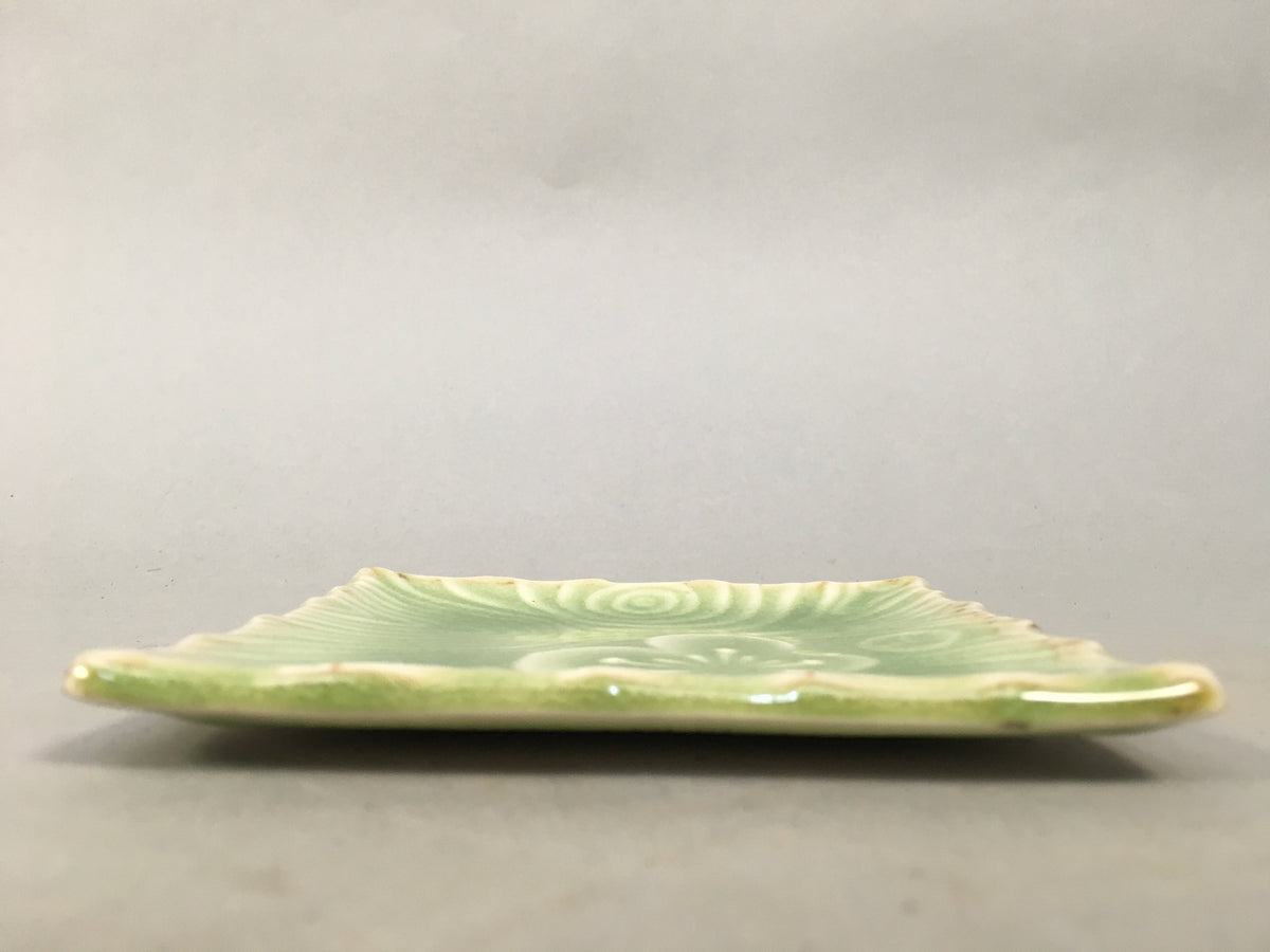 Japanese Ceramic Small Plate Kozara Vtg Square Green Plum Blossom Pottery PP438