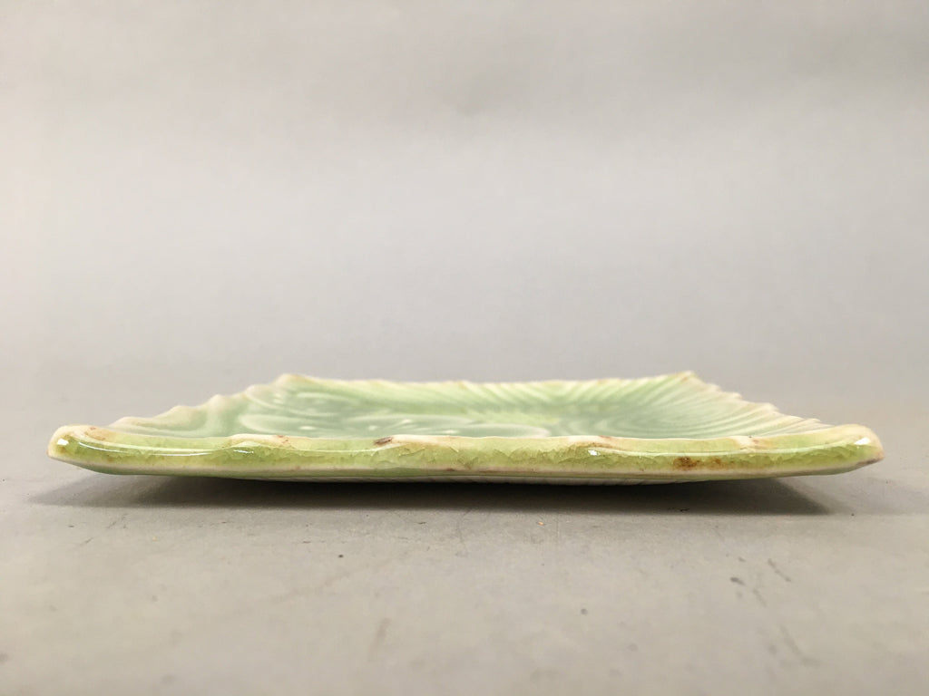 Japanese Ceramic Small Plate Kozara Vtg Square Green Plum Blossom Pottery PP438