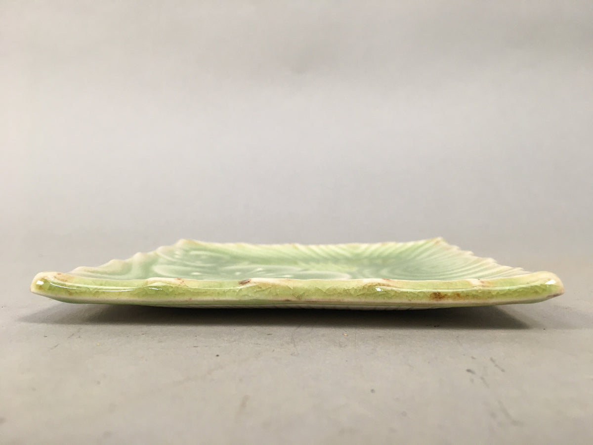 Japanese Ceramic Small Plate Kozara Vtg Square Green Plum Blossom Pottery PP438