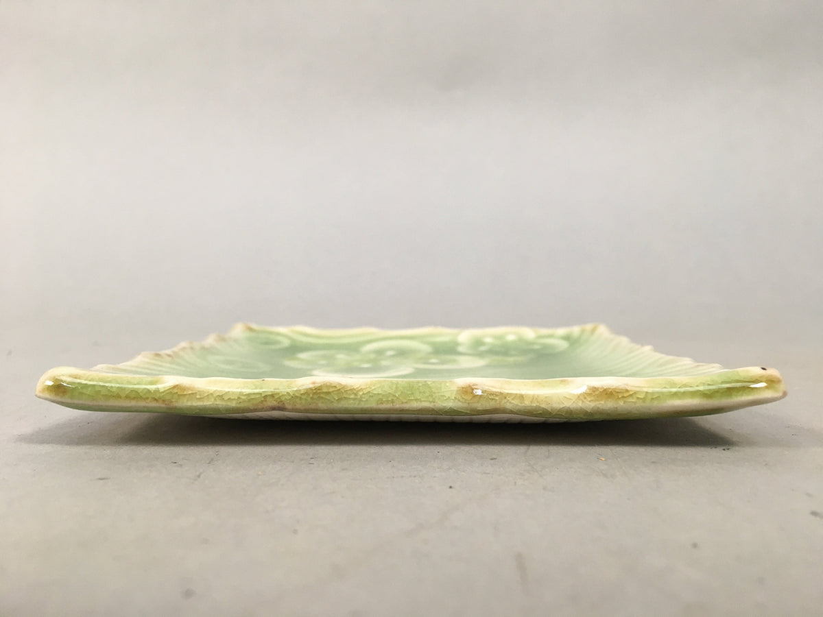 Japanese Ceramic Small Plate Kozara Vtg Square Green Plum Blossom Pottery PP438