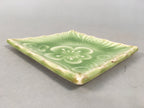 Japanese Ceramic Small Plate Kozara Vtg Square Green Plum Blossom Pottery PP438