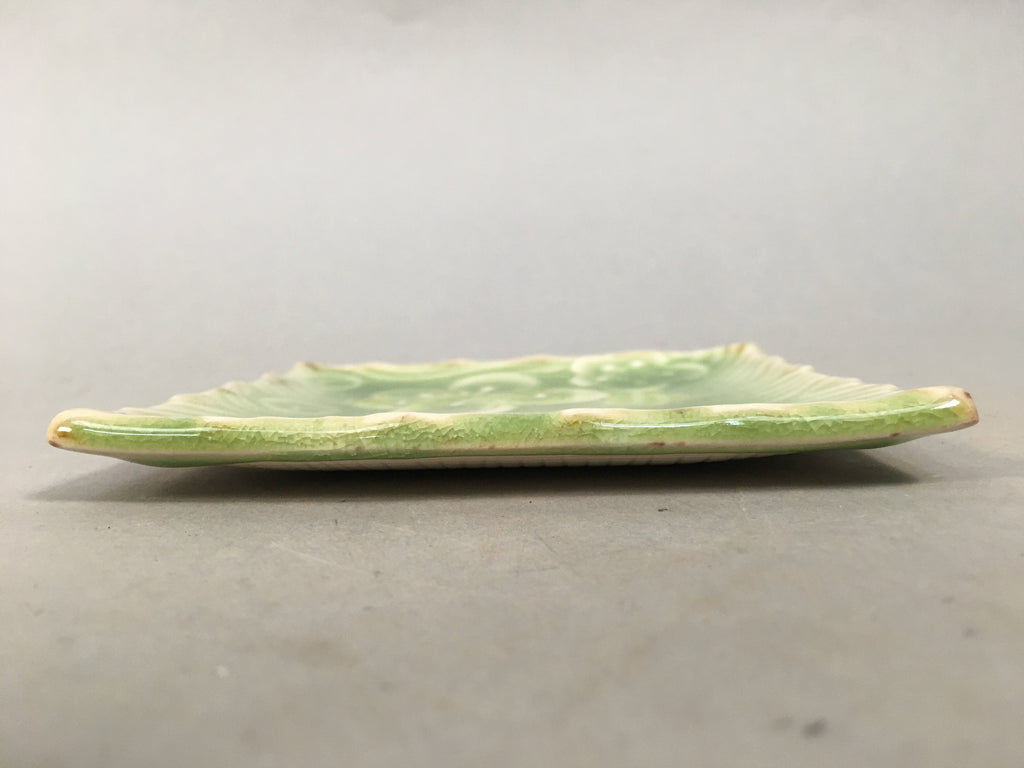 Japanese Ceramic Small Plate Kozara Vtg Square Green Plum Blossom Pottery PP439
