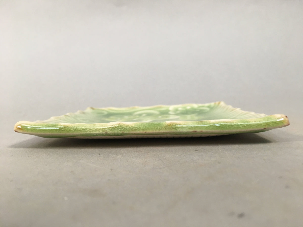 Japanese Ceramic Small Plate Kozara Vtg Square Green Plum Blossom Pottery PP439