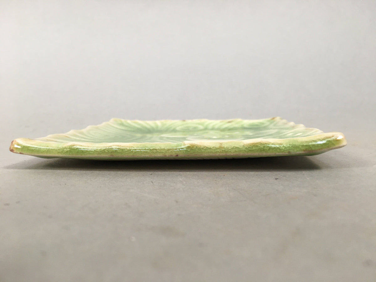 Japanese Ceramic Small Plate Kozara Vtg Square Green Plum Blossom Pottery PP439