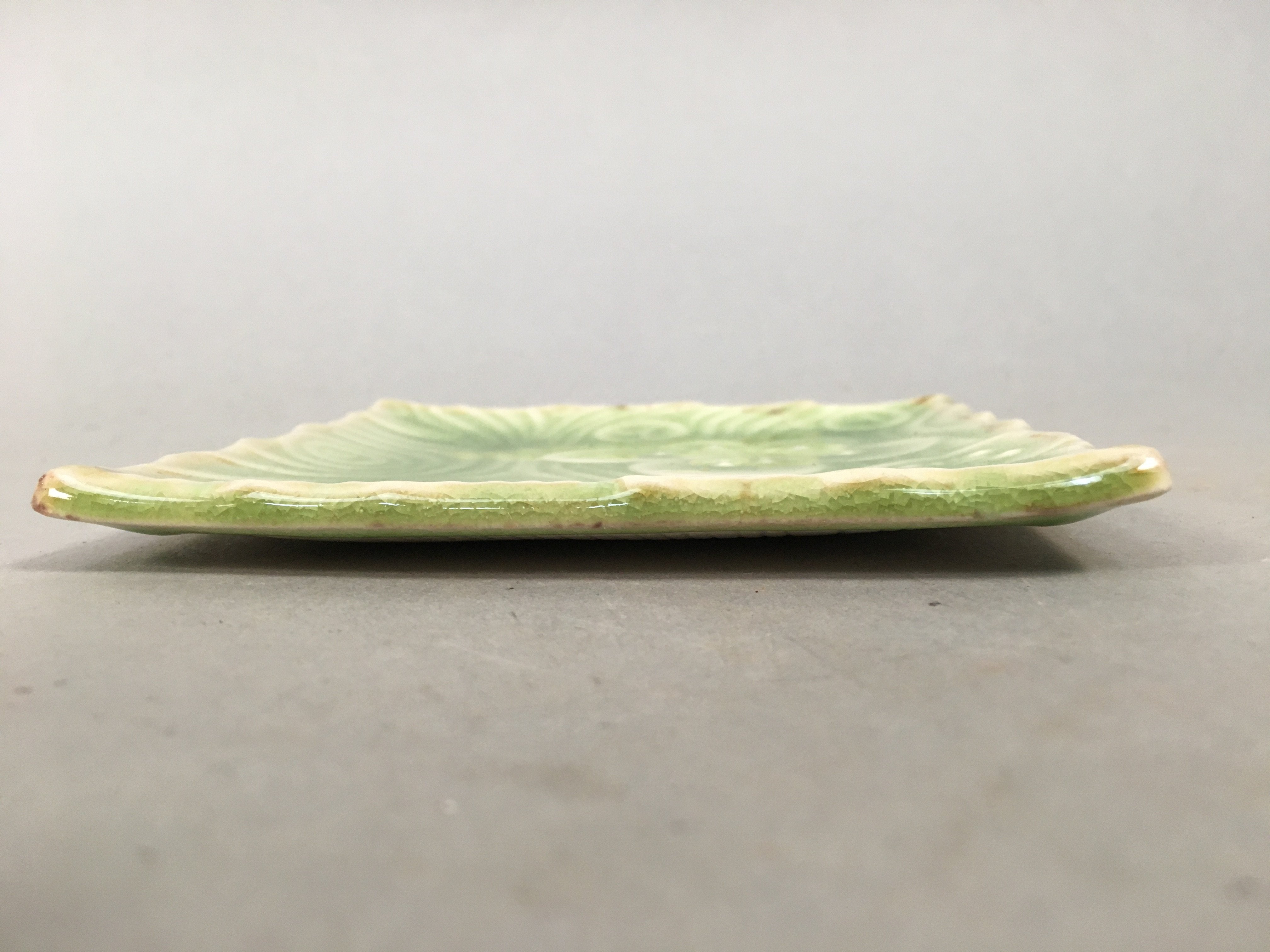 Japanese Ceramic Small Plate Kozara Vtg Square Green Plum Blossom Pottery PP439