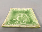Japanese Ceramic Small Plate Kozara Vtg Square Green Plum Blossom Pottery PP439